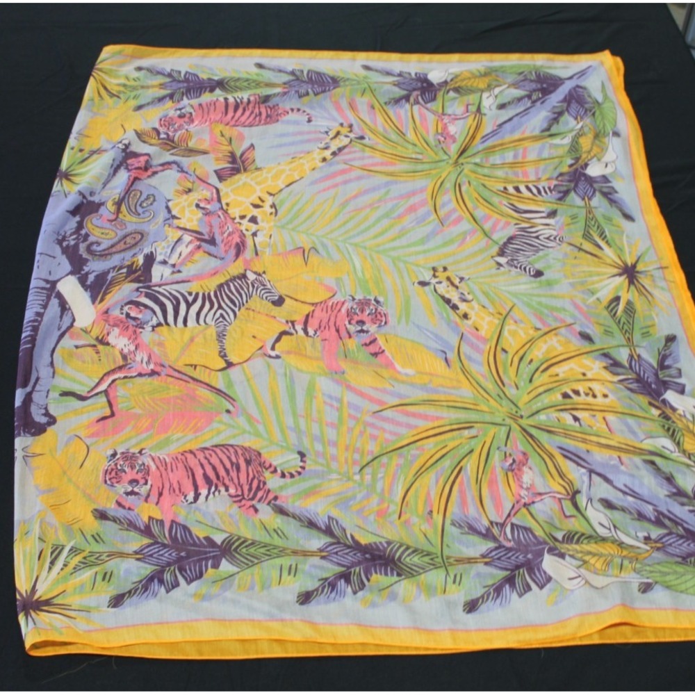 Powder Jungle Animal Scarf Elephant Tiger Zebra Tropical Wrap 42x70 Multicolor - Picture 5 of 10